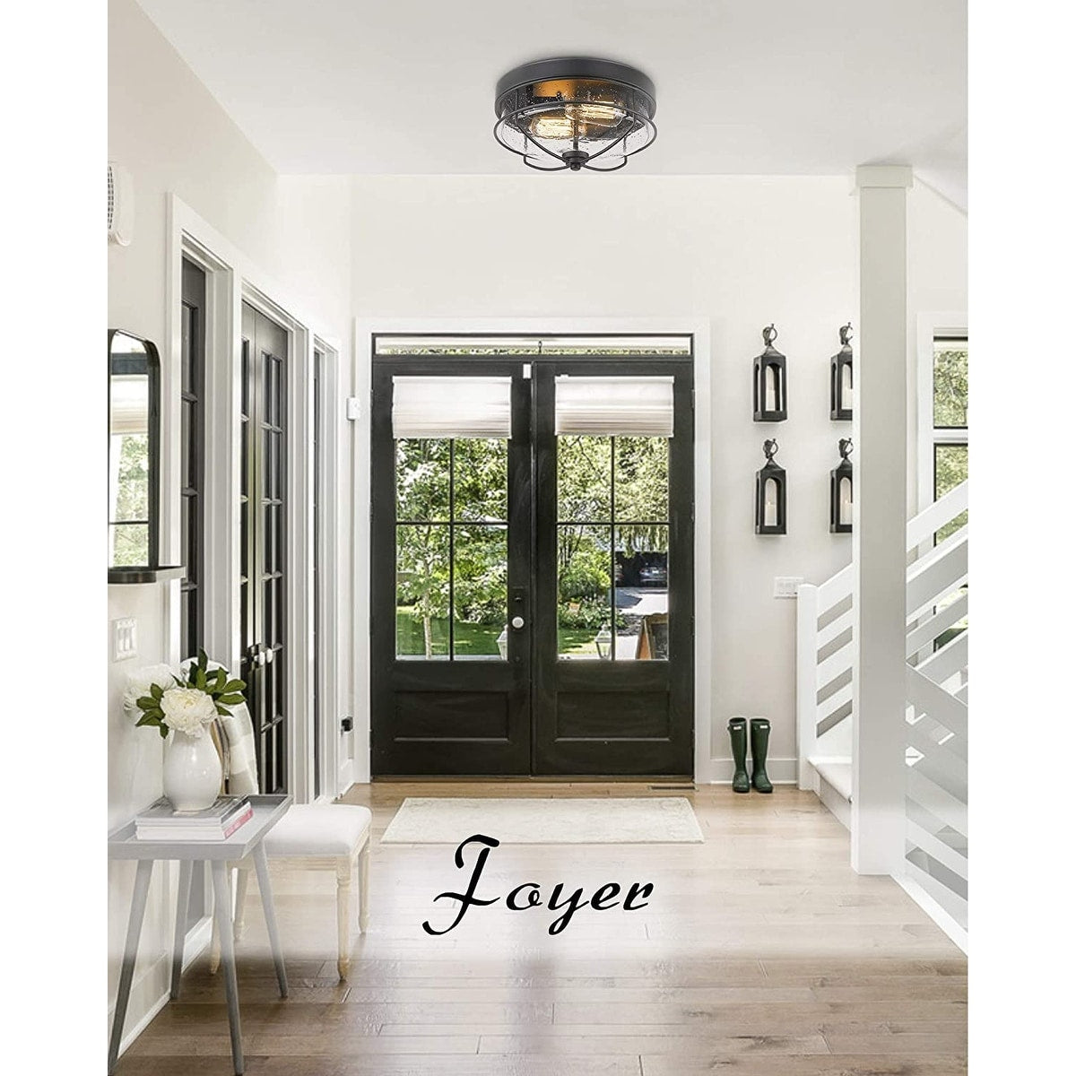 Industrial light fixtures ceiling 2 light glass flush mount