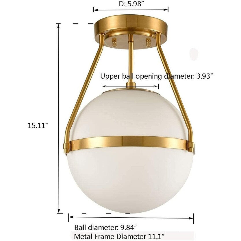 Modern globe semi flush mount ceiling light pendant white opal glass hanging light