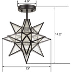 Moravian Star Semi Flush Mount Ceiling Light Seeded Glass Close to Ceiling Lamp