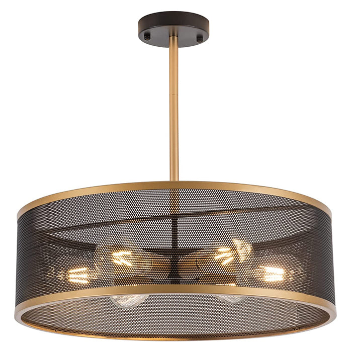 6 light semi flush mount chandelier black gold industrial mesh drum pendant light fixture