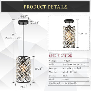 Farmhouse chandelier light black porch light crystal, metal pendant light