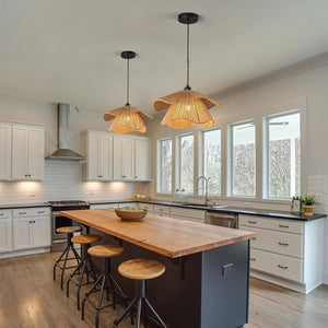 Farmhouse kitchen island light dark brown pendant light rattan hallway light