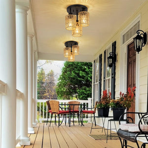 3-lights ceiling light black kitchen light rattan, metal flush mount light