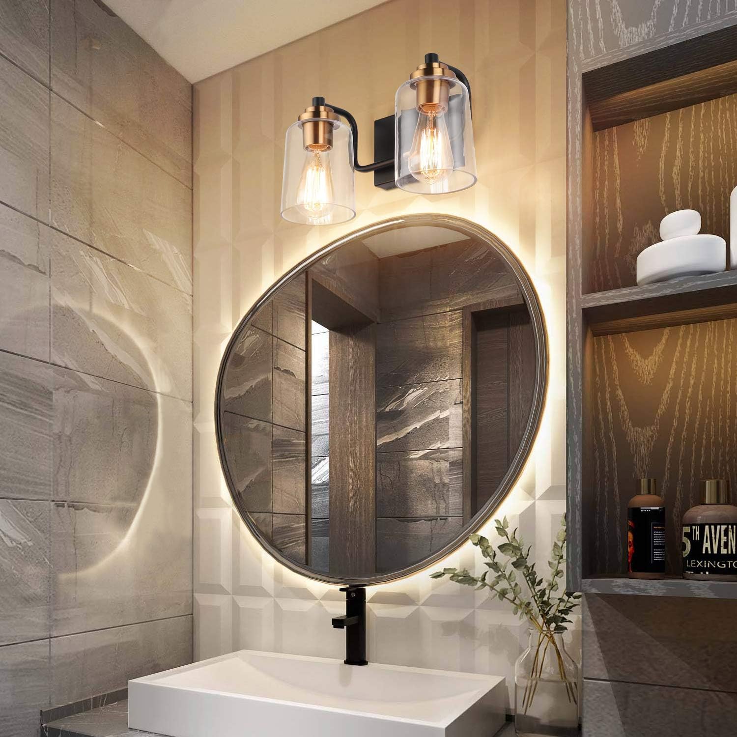 2 lights vanity light black fixtures light glass, metal wall light