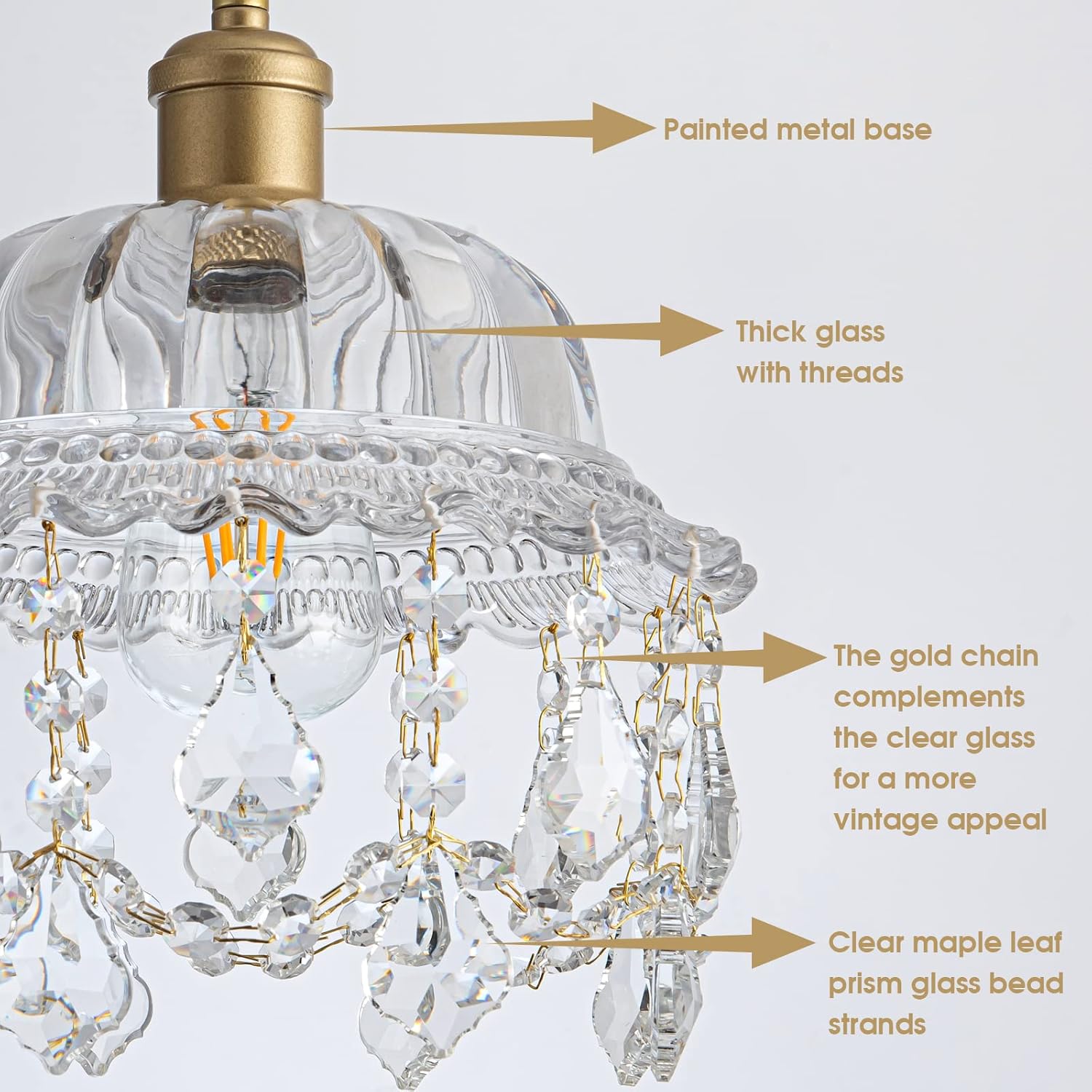 9.8 inch kitchen light clear pendant light glass metal bedroom light