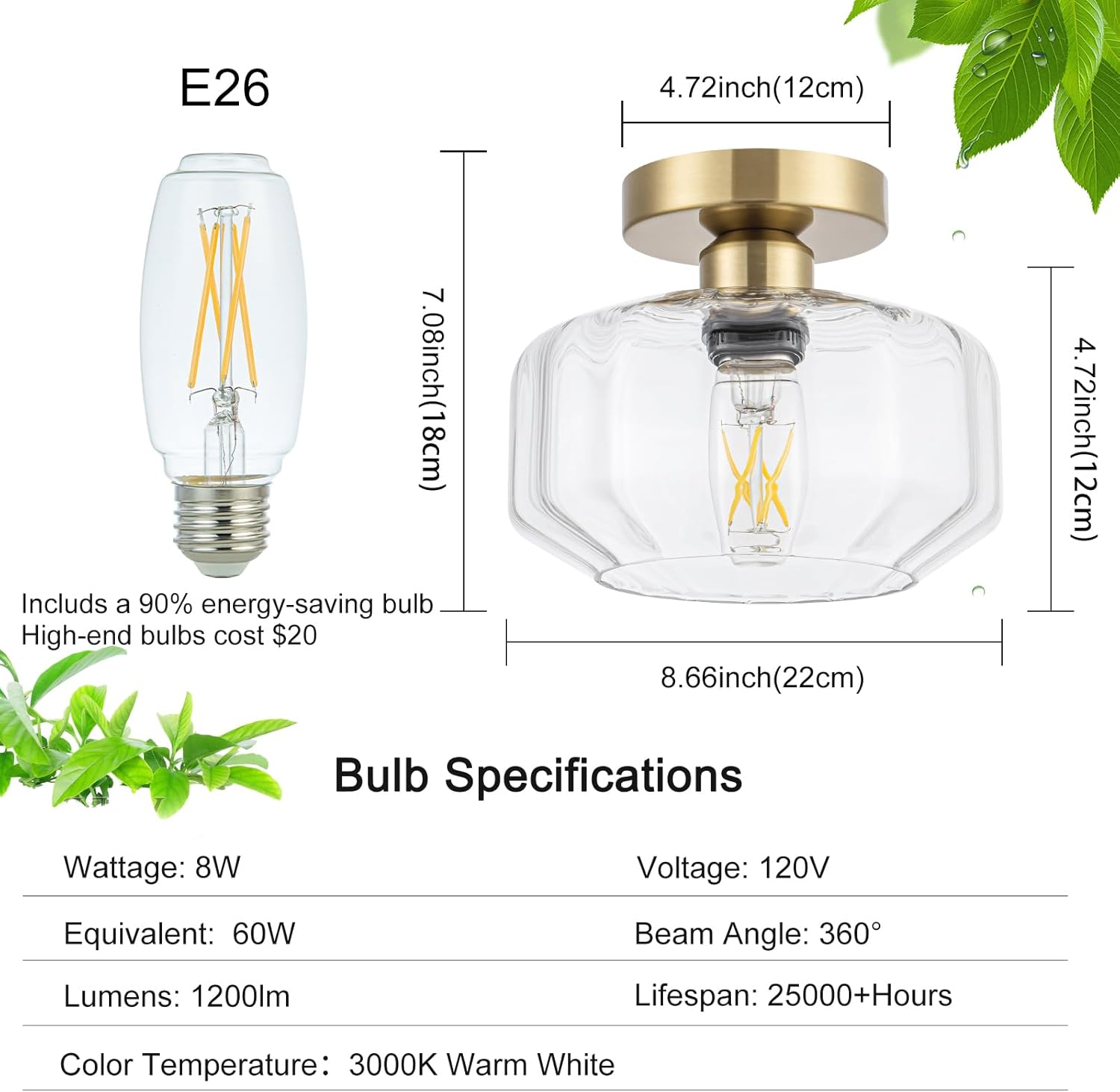 Led bathroom light gold ceiling light glass, metal laundry light