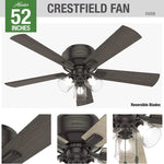 Industrial ceiling fan with LED light pull chain ceiling lighting with bronze finish