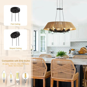 6-light dining room light brown chandelier light rattan pendant light