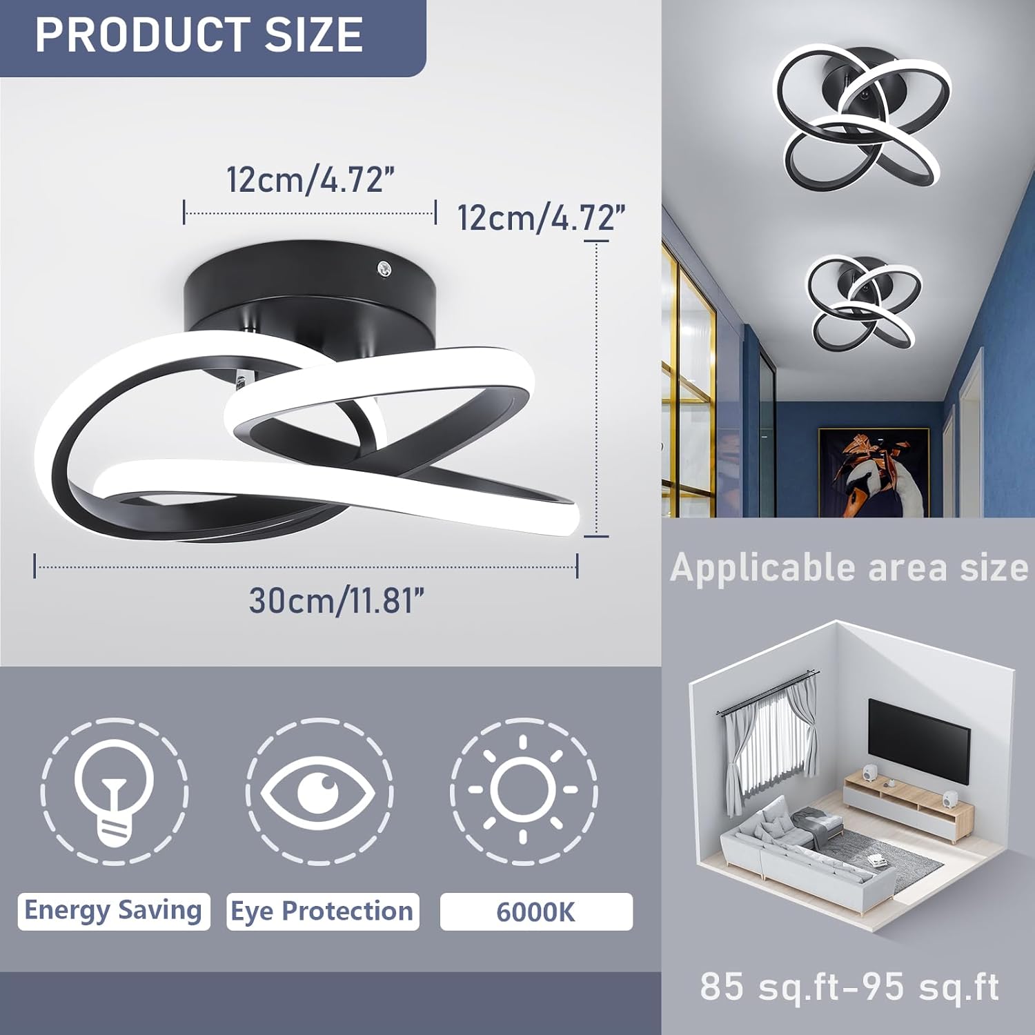 Led ceiling light black bedroom light aluminum balcony light