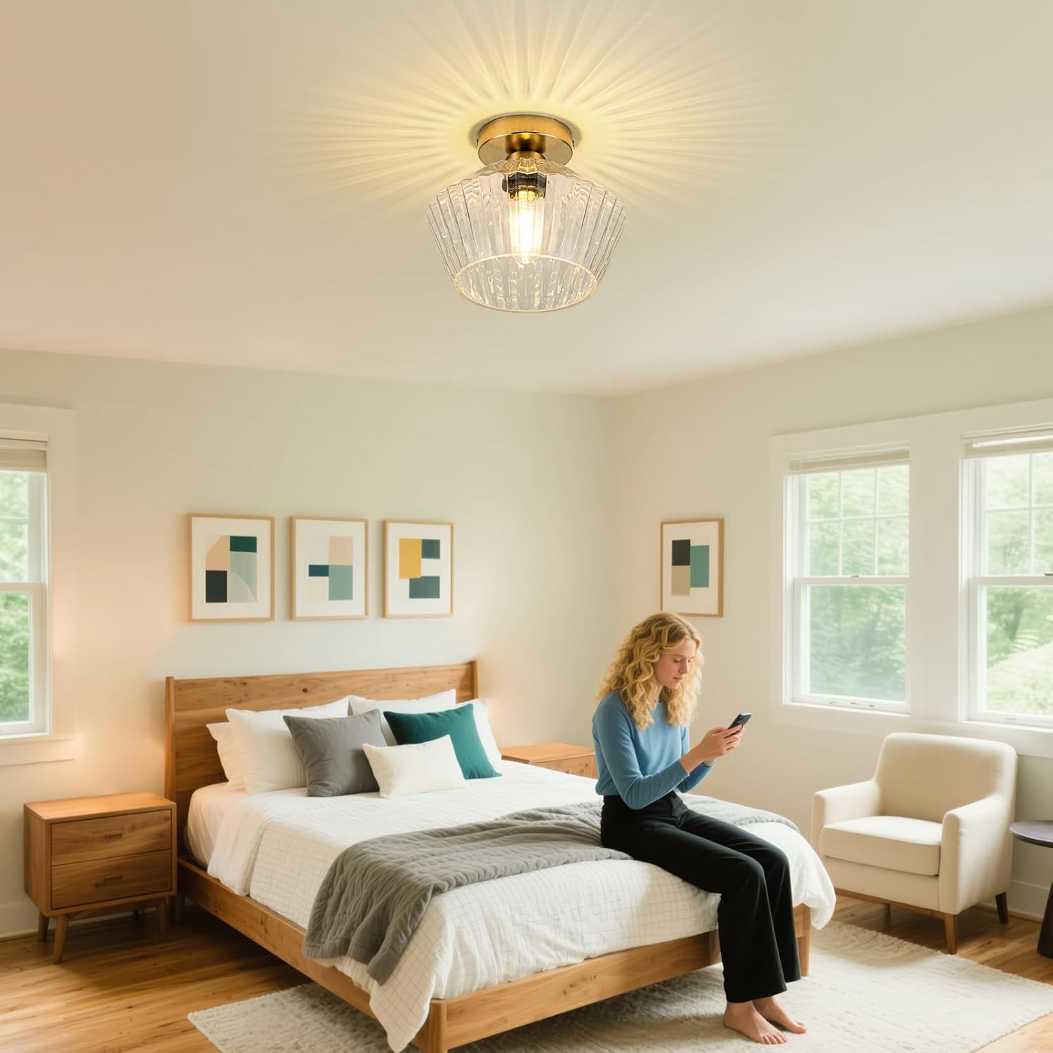 Led ceiling light brass+clear fixture light glass, metal hallway light