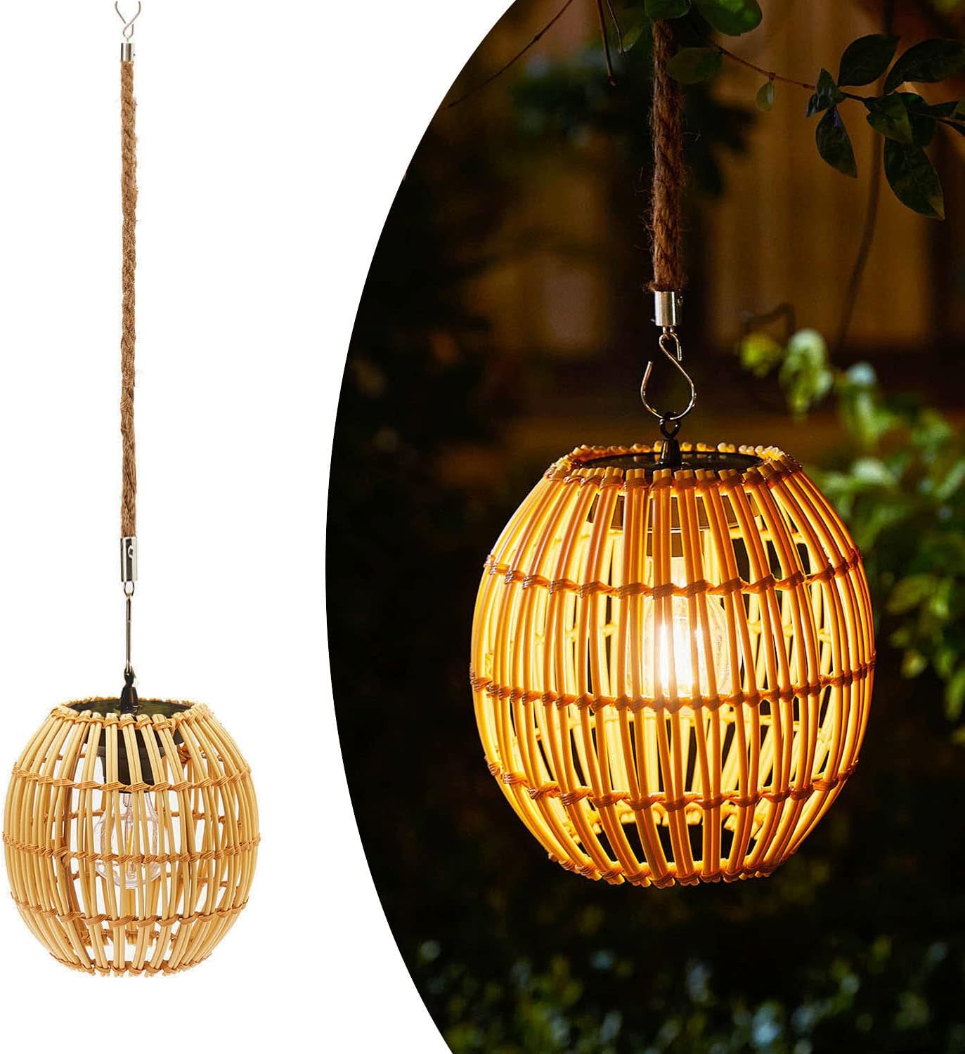 Waterproof solar lantern natural hanging light rattan patio light