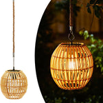 Waterproof solar lantern natural hanging light rattan patio light