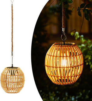 Waterproof solar lantern natural hanging light rattan patio light