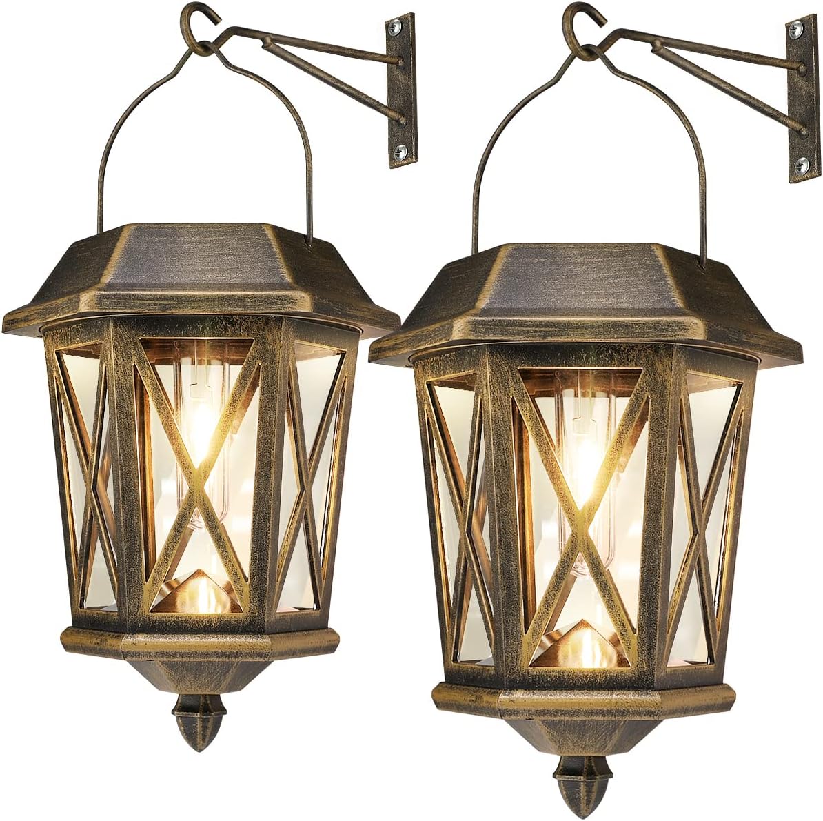 Led 2 pack wall light bronze solar powered light glass, metal garden light