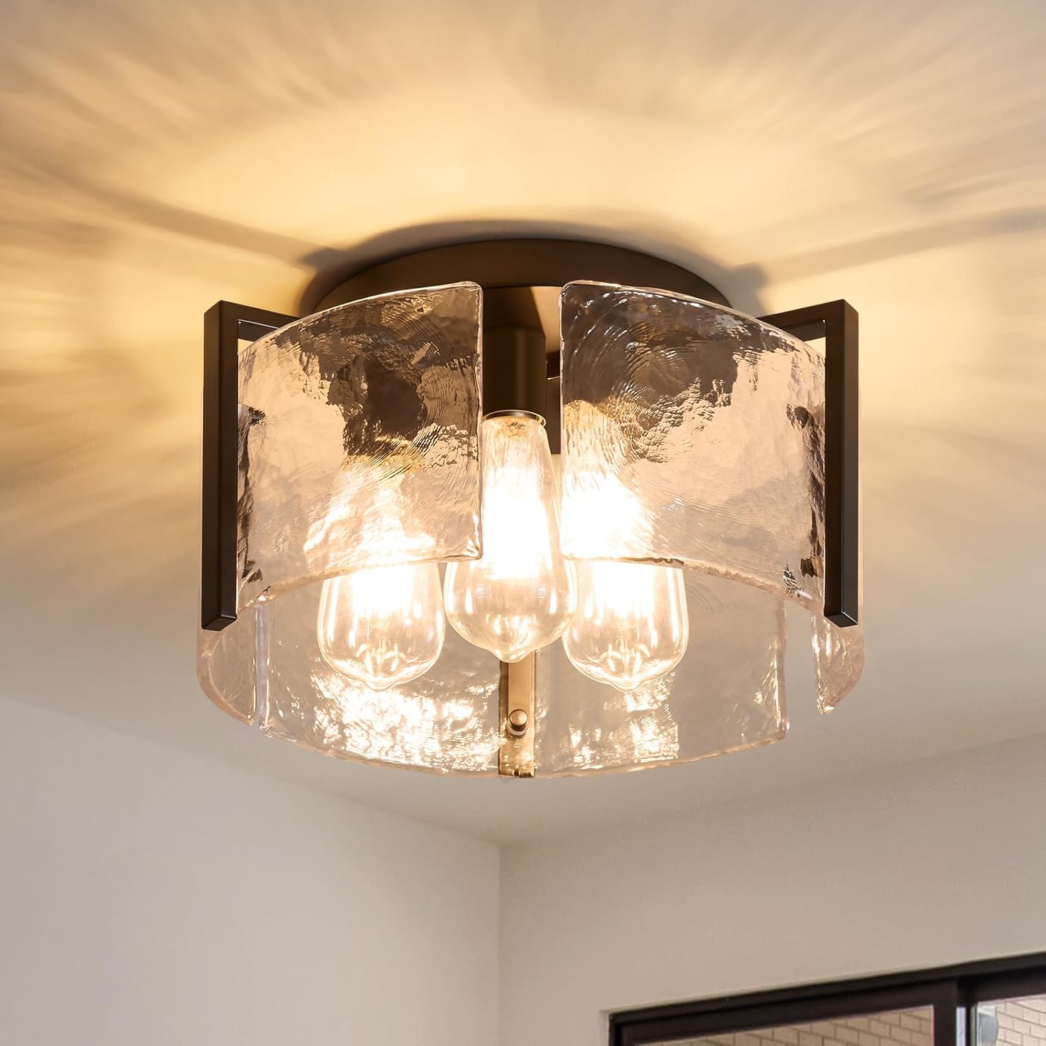 3 bulb ceiling light black kitchen light glass, iron, metal entryway light
