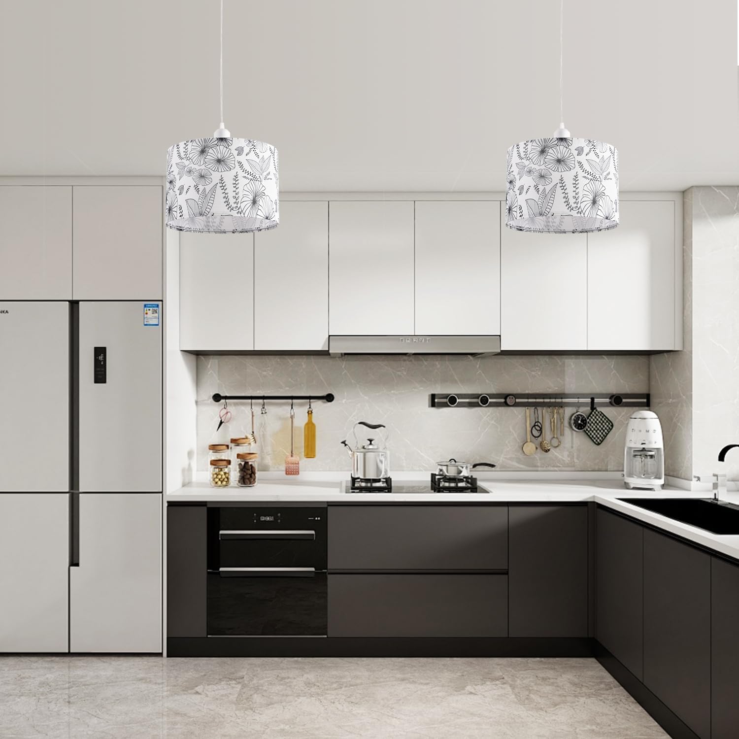 2 pack pendant light white & black hanging light metal bedroom light