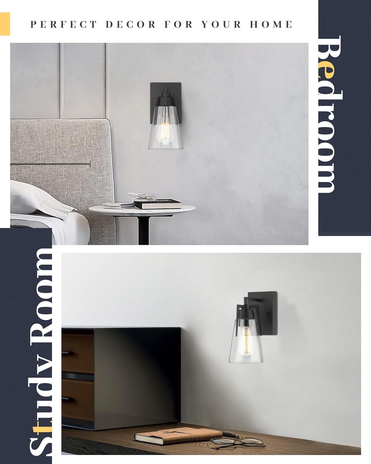 1-light vanity light black bathroom light glass, metal wall light