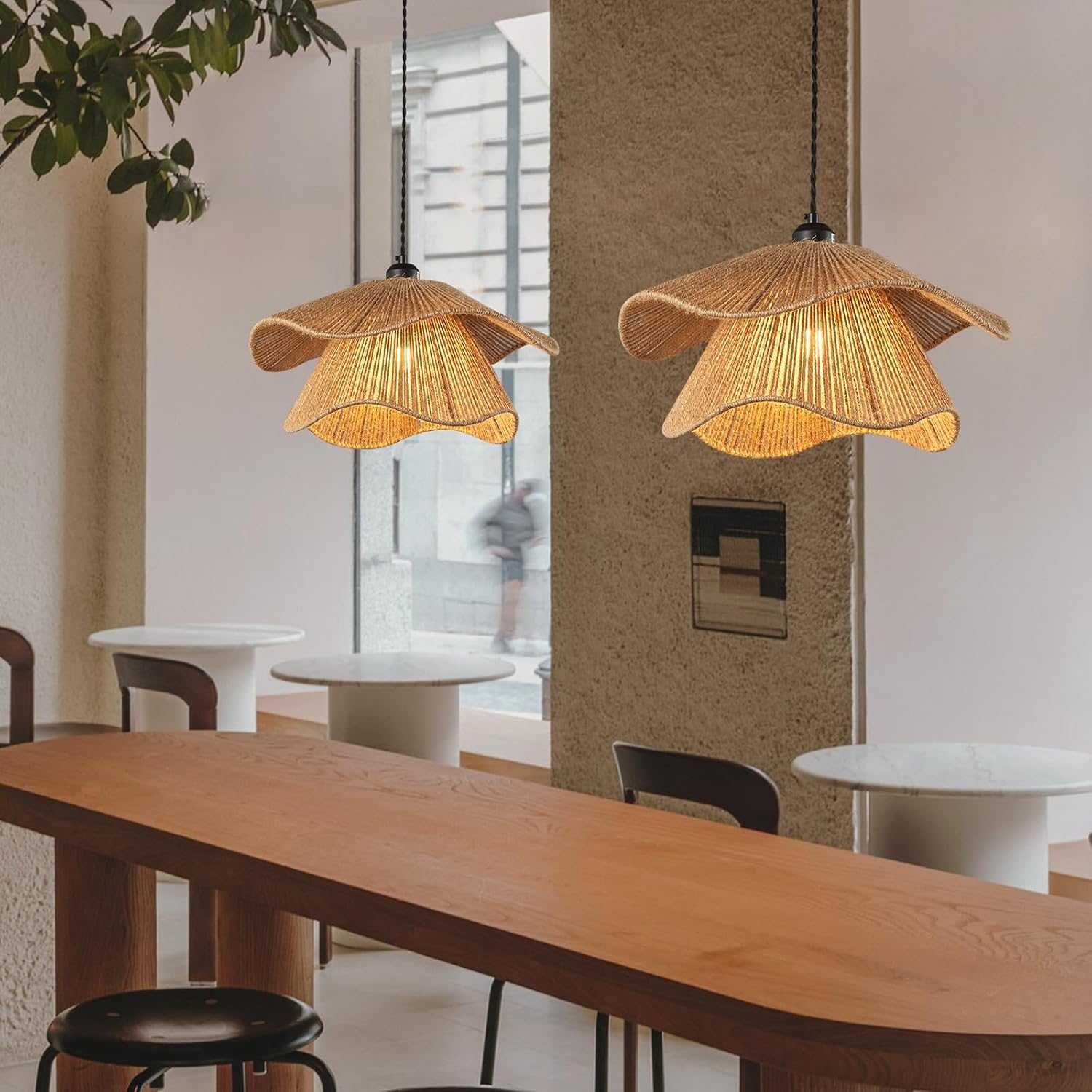Farmhouse kitchen island light dark brown pendant light rattan hallway light