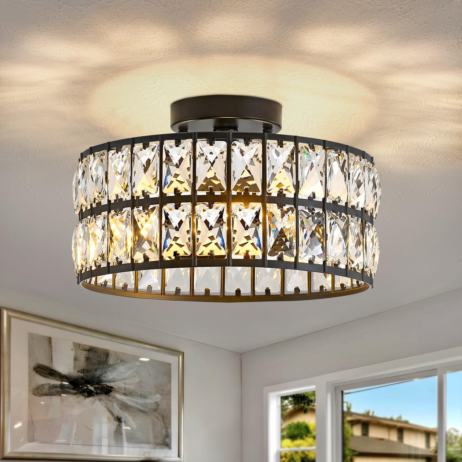 3-light chandelier light black bedroom light metal,crystal kitchen light