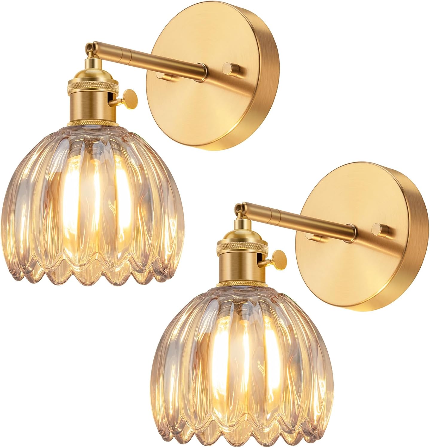 Set of 2 living room light amber wall light glass, metal porch light