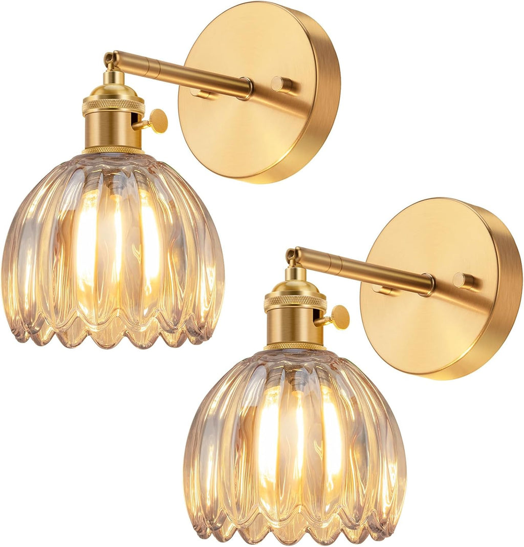 Set of 2 living room light amber wall light glass, metal porch light