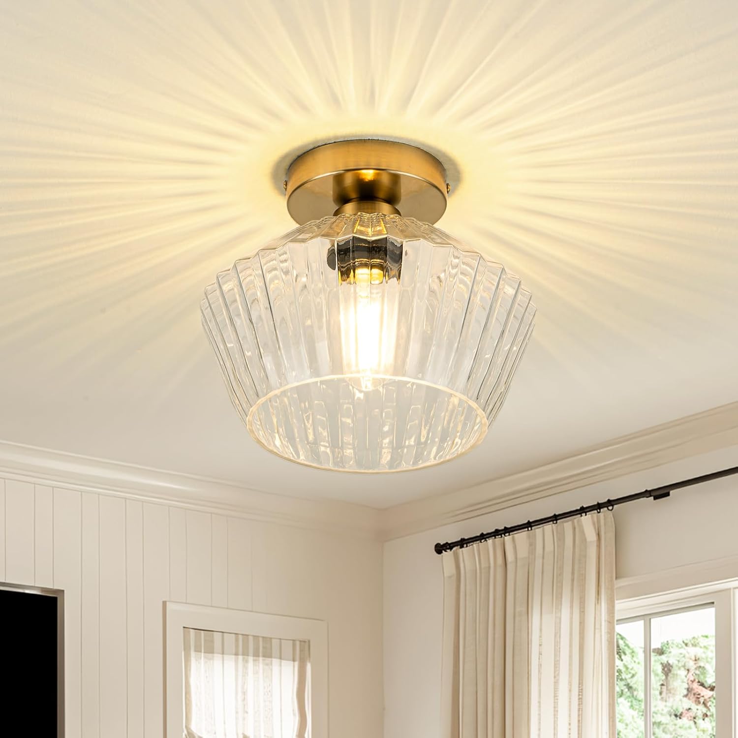 Led ceiling light brass+clear fixture light glass, metal hallway light