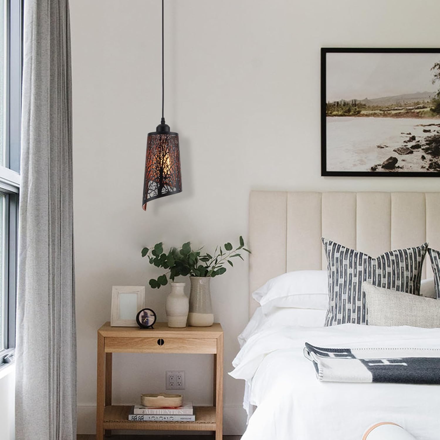 3 Pack bedroom light black and gold pendant light metal fixture light