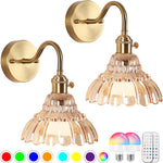 Set of two fixtures light gold bedroom light glass, metal wall light