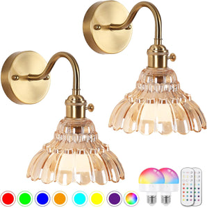 Set of two fixtures light gold bedroom light glass, metal wall light