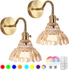 Set of two fixtures light gold bedroom light glass, metal wall light