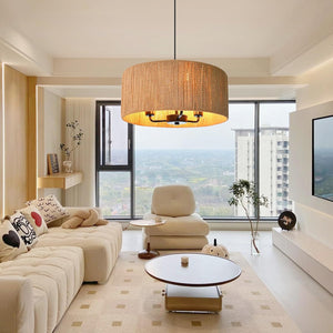 3-light chandelier light dark brown hanging lamp rattan kitchen light