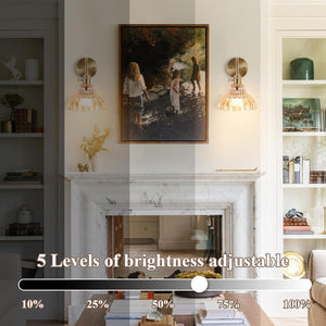 Set of two fixtures light gold bedroom light glass, metal wall light