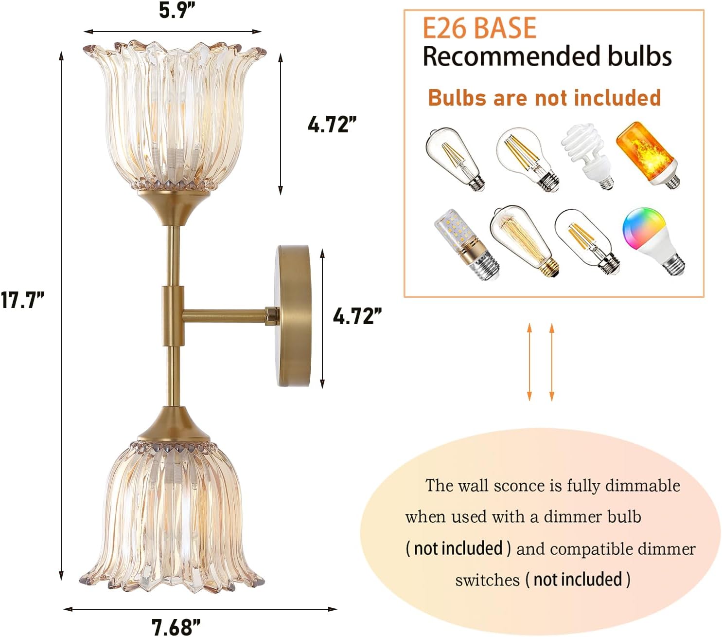2-lights vanity light gold bedroom light glass, metal wall light