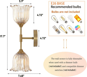 2-lights vanity light gold bedroom light glass, metal wall light