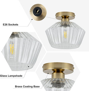 Led ceiling light brass+clear fixture light glass, metal hallway light