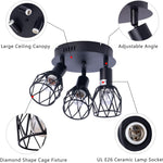 3 light industrial semi flush mount ceiling light wire cage ceiling lamp