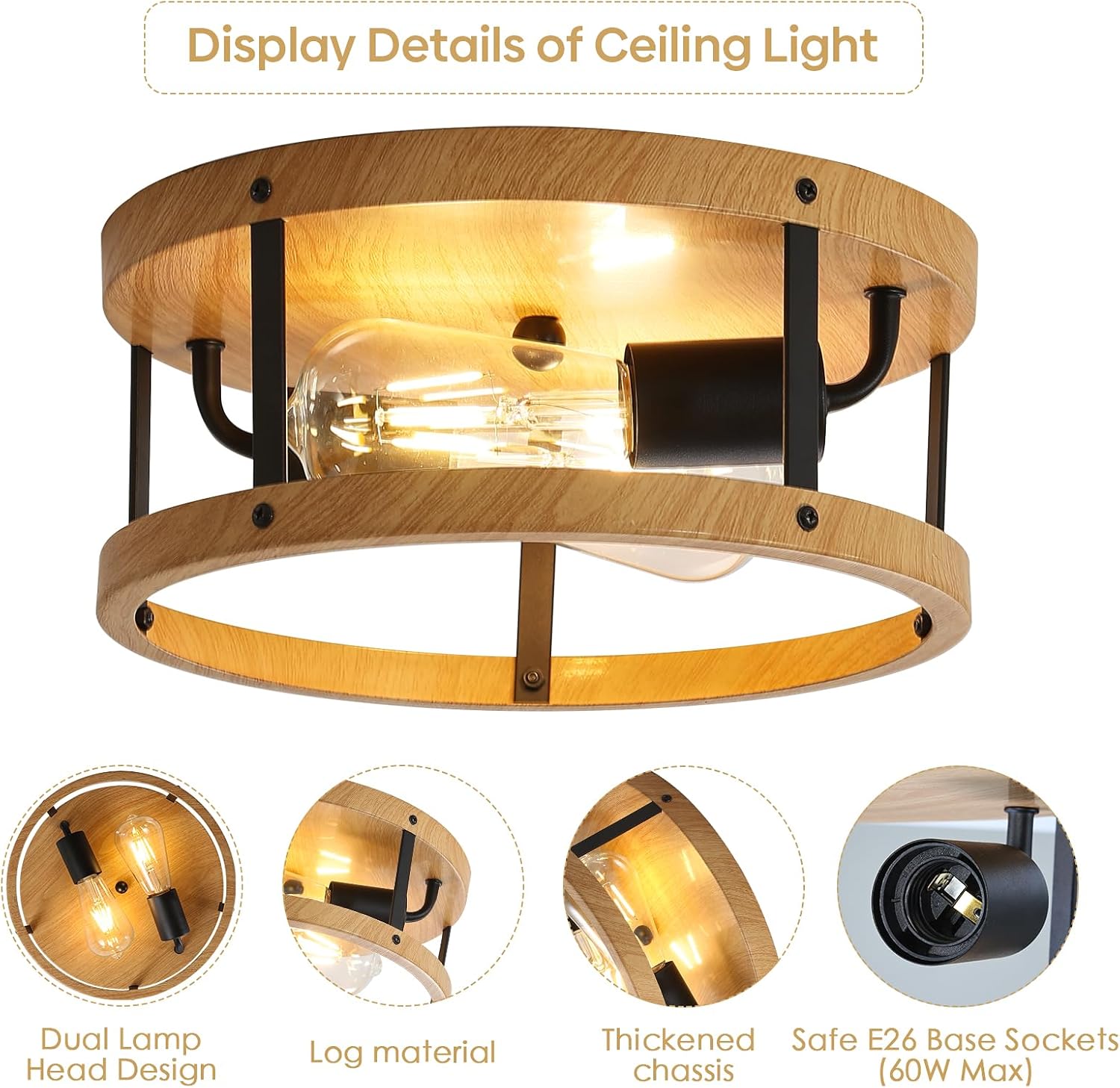 2-light kitchen light wood ceiling light metal hallway light