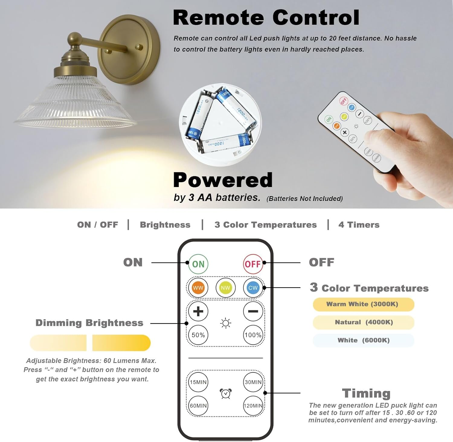 Remote control porch light antique brass wall light glass, metal vanity light