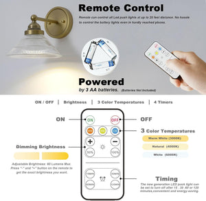 Remote control porch light antique brass wall light glass, metal vanity light