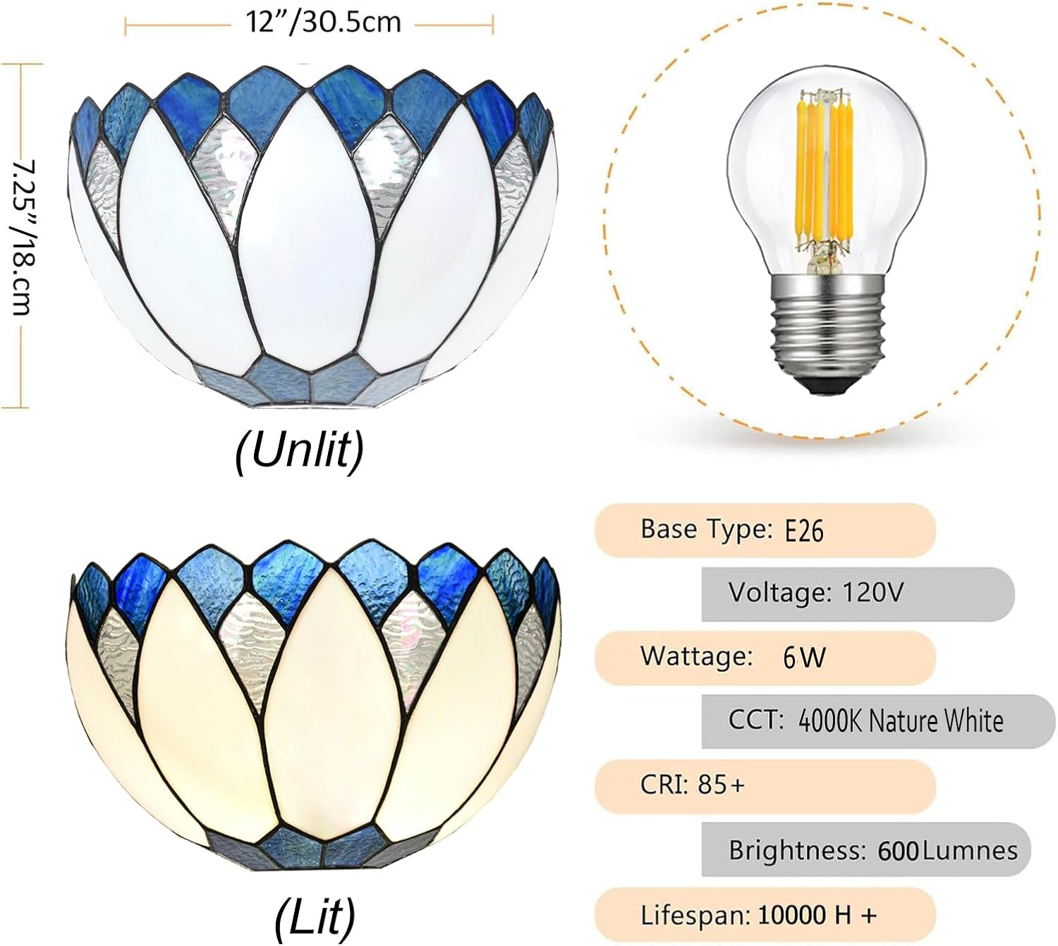 12 inches wide hallway light blue&white stairway light glass wall light