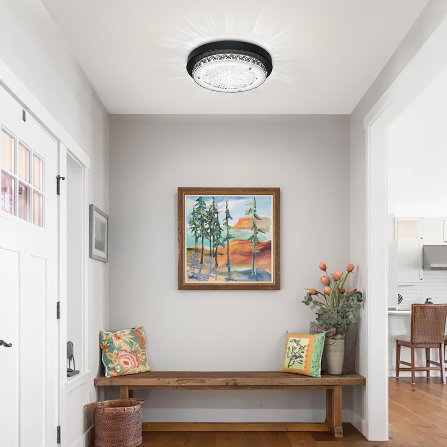 Led Hall Light Led flush mount light black hallway light metal+glass ceiling light ...