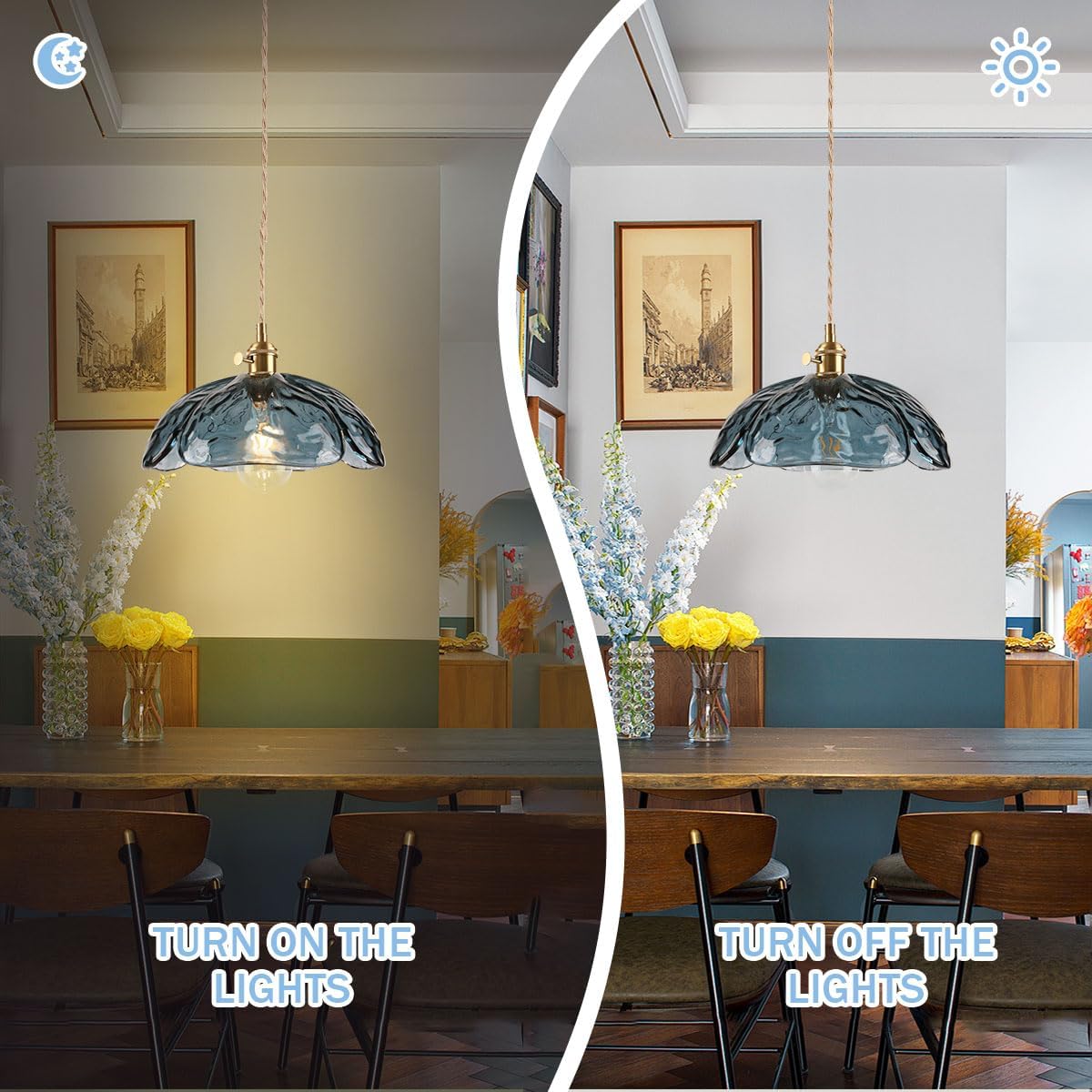 1-light pendant light blue kitchen light brass, glass bedroom light