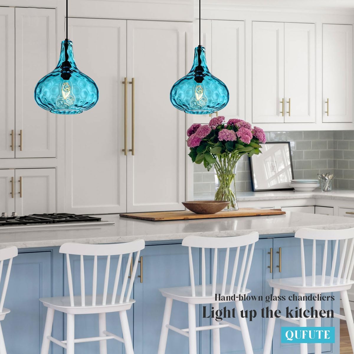 14.7 ft cord pendant light blue hanging light glass,metal bedroom light