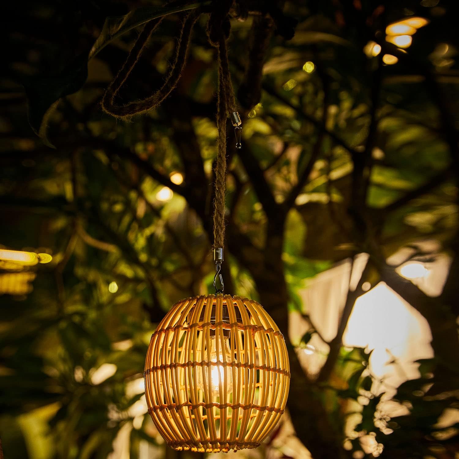 Waterproof solar lantern natural hanging light rattan patio light