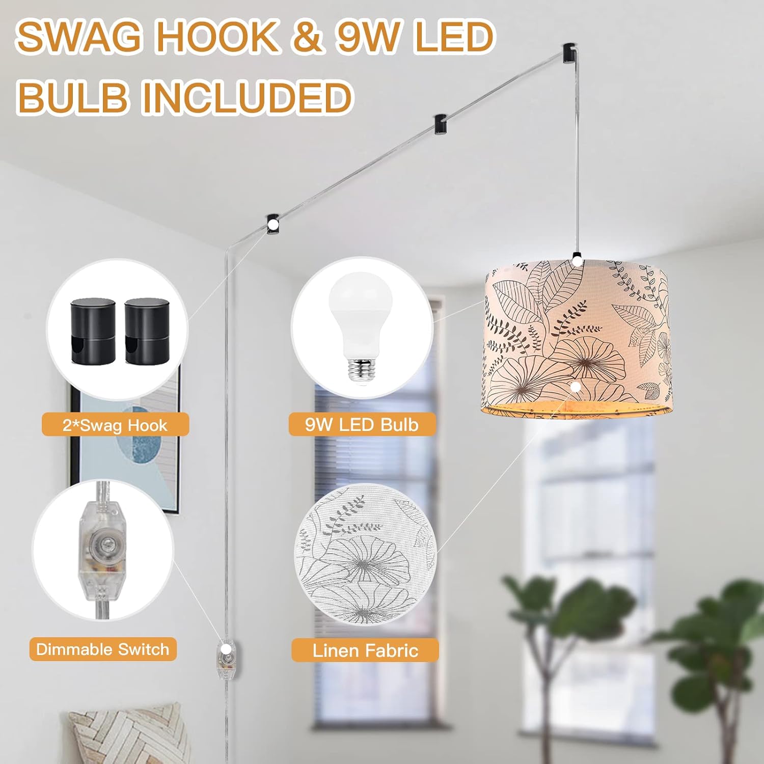 15 ft clear cord hanging light flower pendant light linen fabric kitchen island light