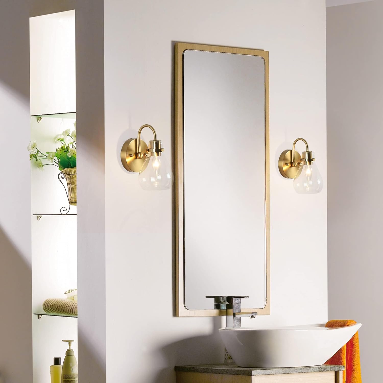 1-light mounted light brass wall light glass, metal  fixture light