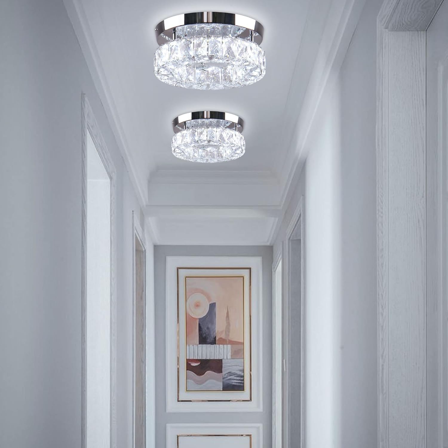 Led ceiling light chrome-multi-colored entryway light crystal ,steel hallway light