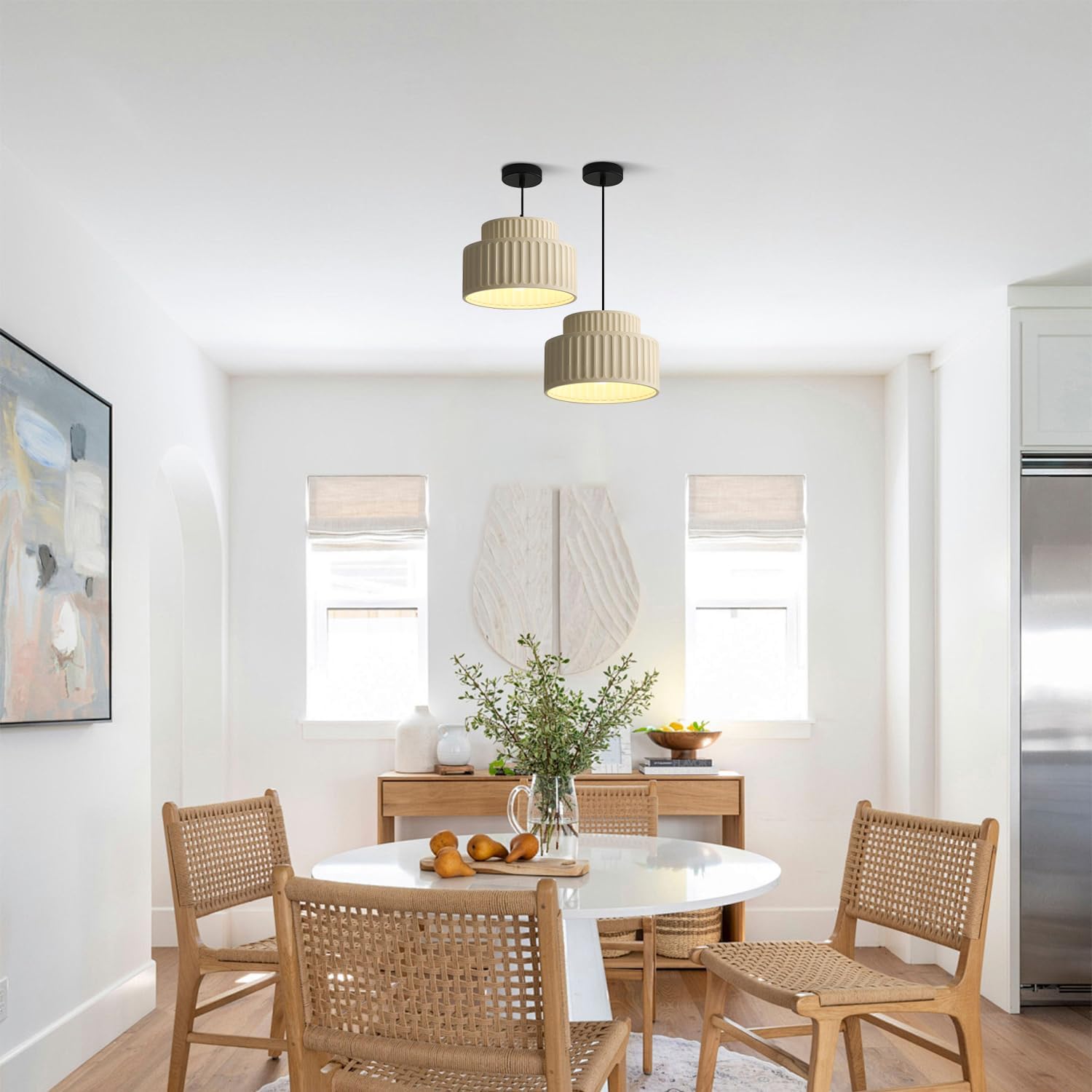 1-light pendant lights cream yellow kitchen island light resin, metal hanging lights
