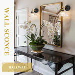 Set of 2 hallway light black vanity light glass & metal wall light