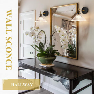 Set of 2 hallway light black vanity light glass & metal wall light